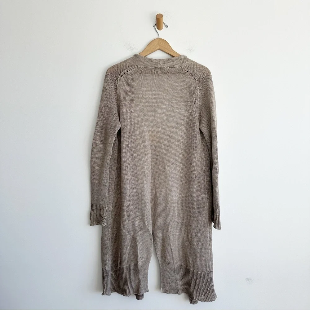 White And Warren Linen Cardigan Sweater Open Front Longline Beige Women’s Small